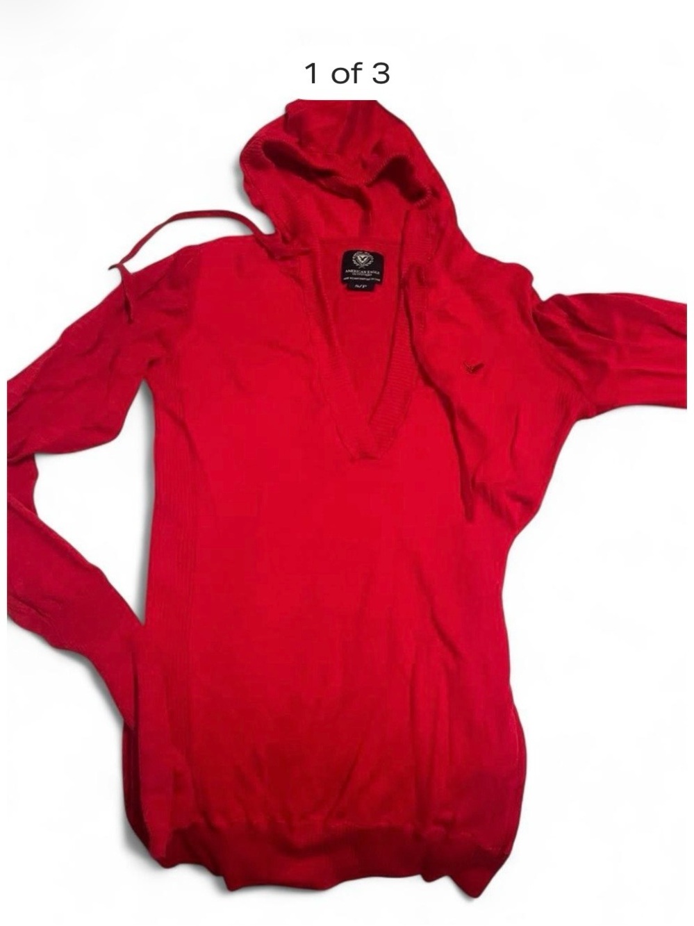 American Eagle Red Hooded V-Neck Lightweight Sweater Hoodie New without tag
